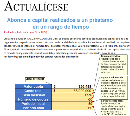 Abonos a capital realizados a un préstamo en un rango de tiempo