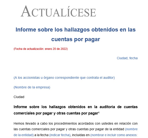 Informe sobre los hallazgos obtenidos en las cuentas por pagar