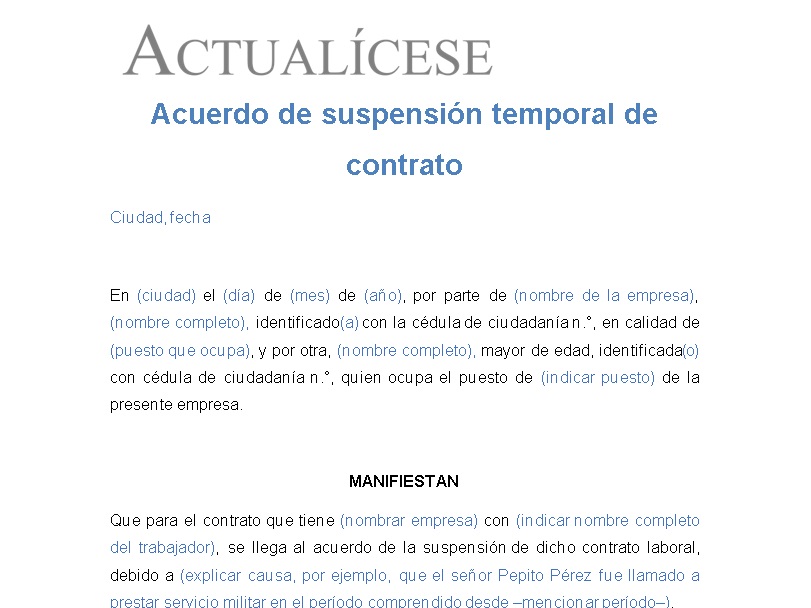 Acuerdo de suspensión del contrato de trabajo