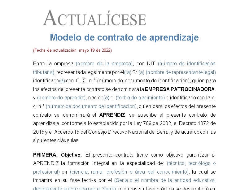 Modelo de contrato de aprendizaje