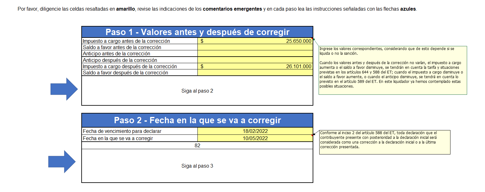 Liquidador de sanción por corrección presentada por el contribuyente