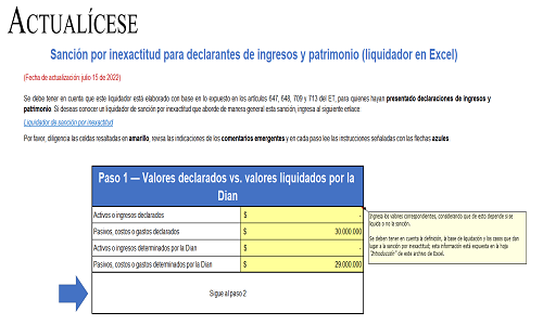 Sanción por inexactitud para declarantes de ingresos y patrimonio