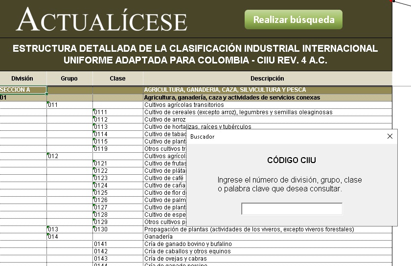 Listado de actividades económicas (códigos CIIU)