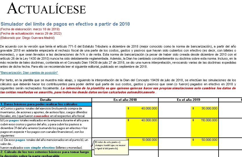 Simulador del límite de pagos en efectivo a partir de 2018