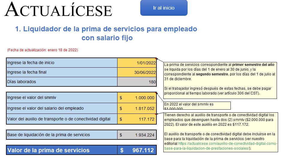 12 liquidadores para calcular la prima de servicios semestral