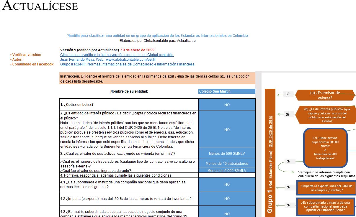 Plantilla para clasificar una entidad en un grupo de aplicación de los Estándares Internacionales