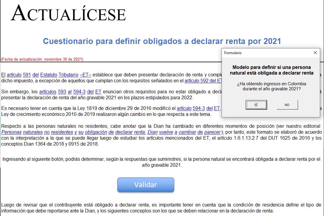 Cuestionario para definir obligados a declarar renta por 2021