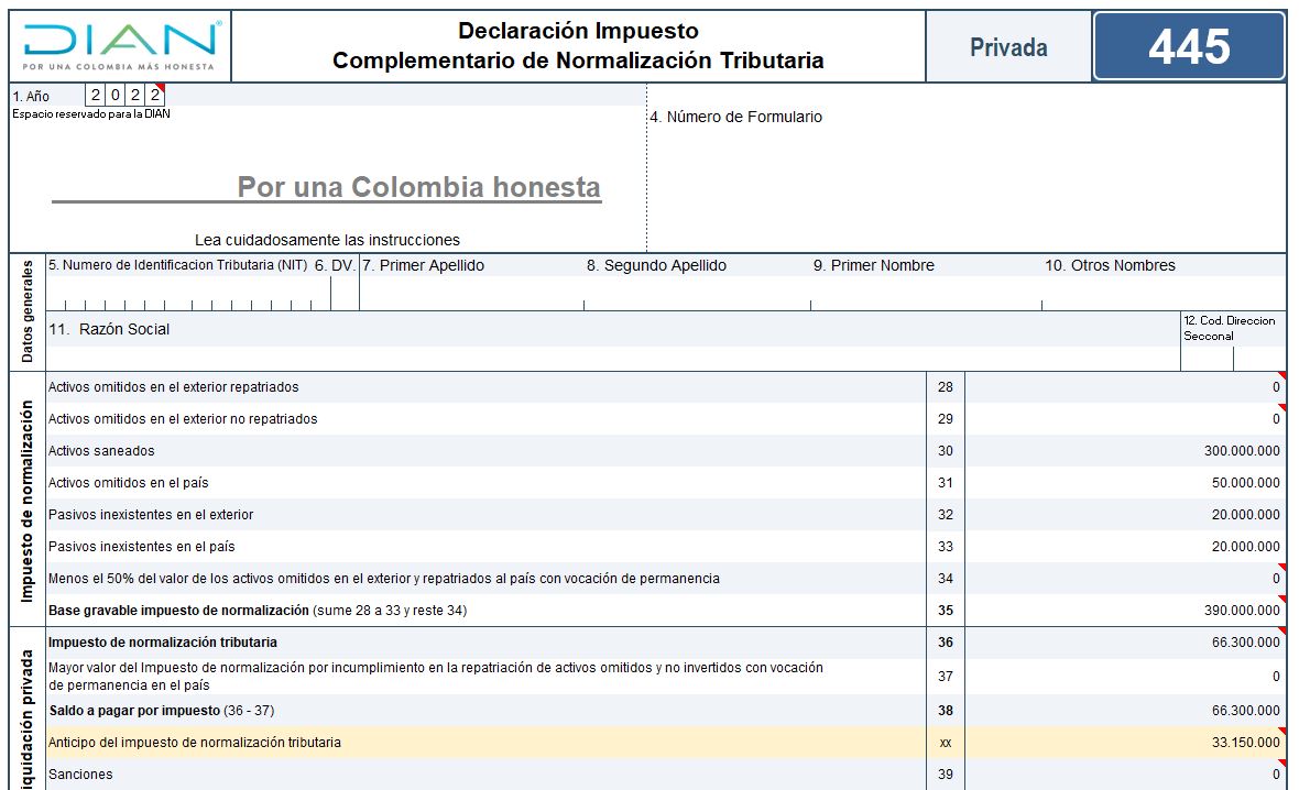 Liquidador del impuesto de normalización tributaria 2022 y su anticipo para 2021