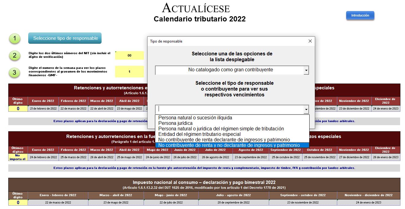 Calendario tributario 2022 – versión automatizada en Excel