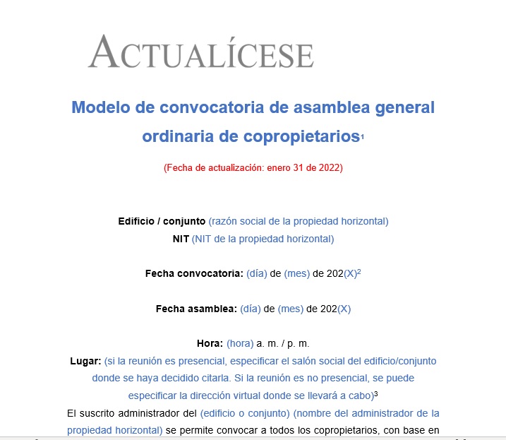 Modelo de convocatoria de asamblea de copropietarios