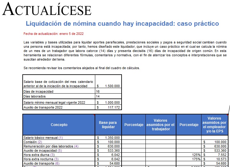 Liquidación de nómina cuando hay incapacidad: caso práctico