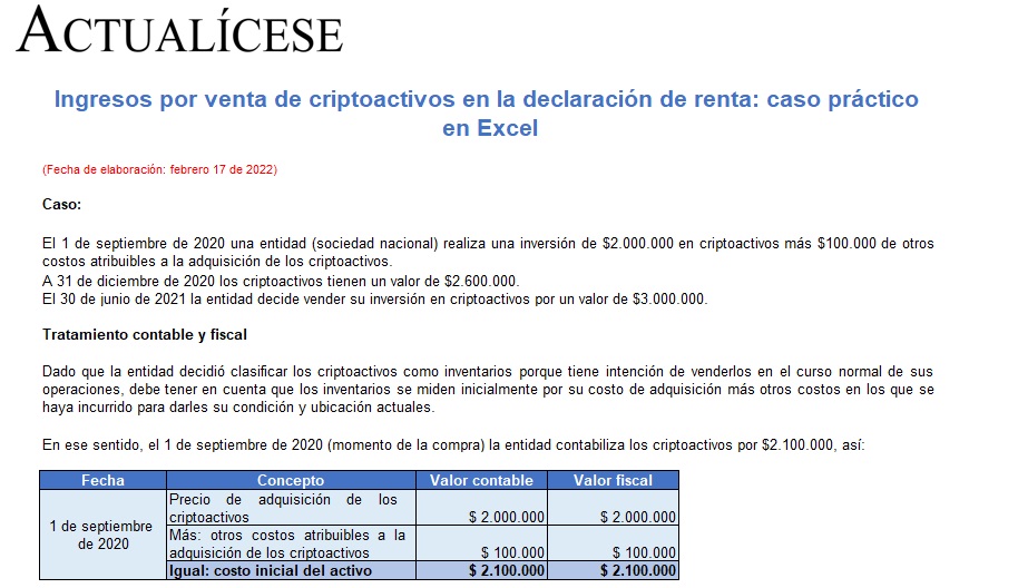 Ingresos por venta de criptoactivos en la declaración de renta: caso práctico en Excel