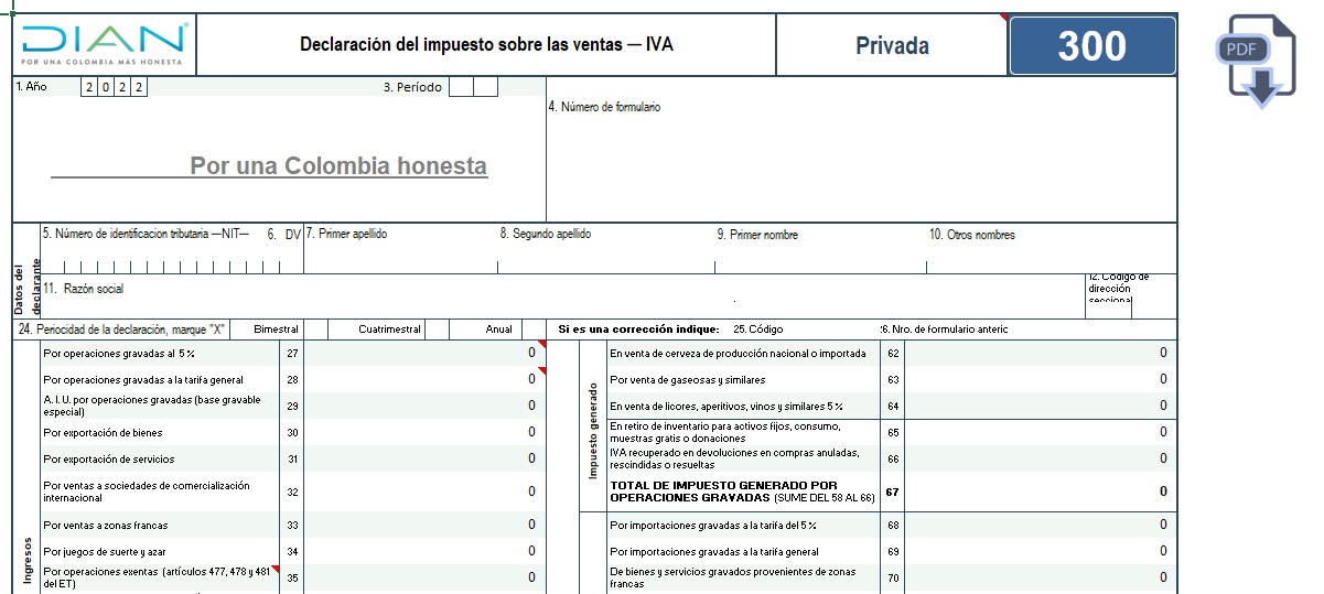 Plantilla para elaborar el formulario 300 para las declaraciones del IVA en 2022