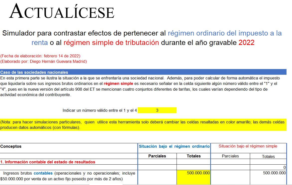 Simulador de tributación en el régimen simple vs. régimen ordinario – año gravable 2022