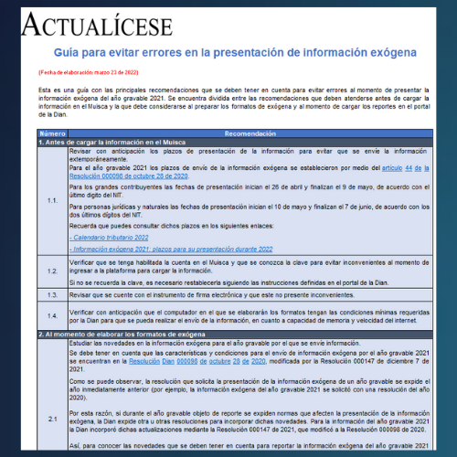 Guía en Excel para evitar errores en la presentación de información exógena