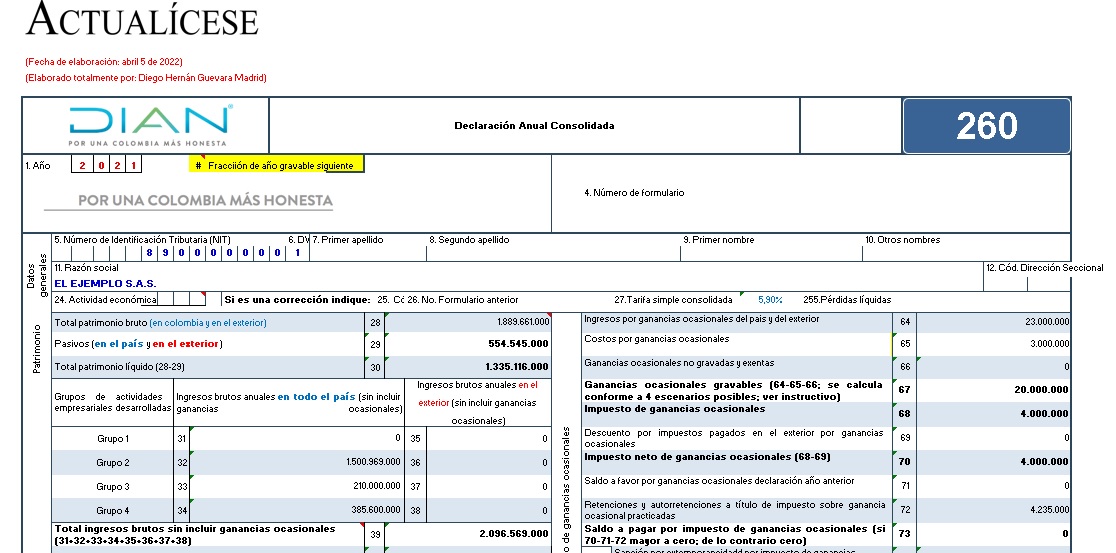 Formulario 260 AG 2021 – declaración anual régimen simple (personas naturales y jurídicas que llevan contabilidad)