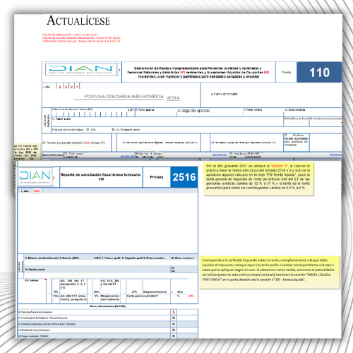 Formulario 110 y formato 2516 AG 2021 – declaración de renta de personas naturales no residentes que llevan contabilidad