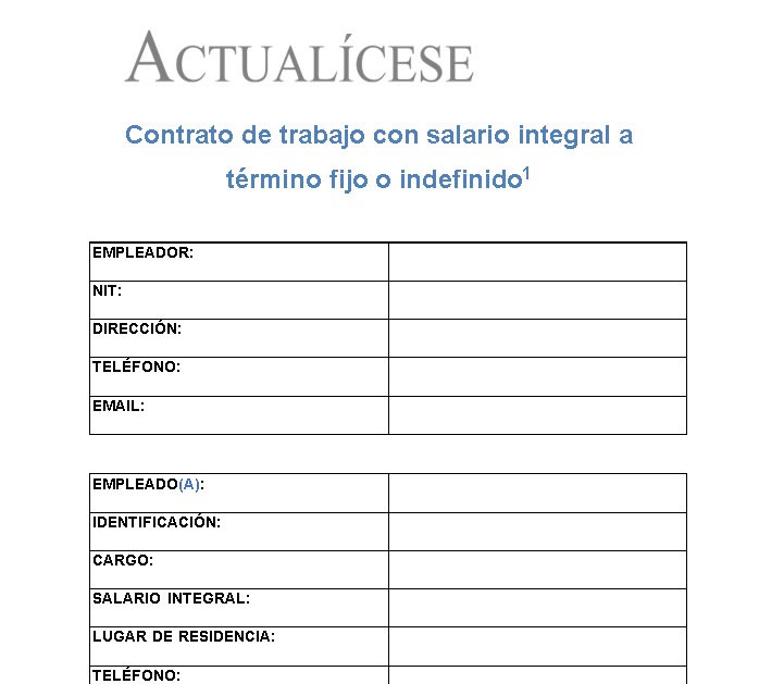 Contrato de trabajo con salario integral a término fijo e indefinido