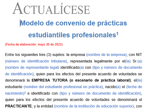 Modelo de convenio de prácticas estudiantiles profesionales