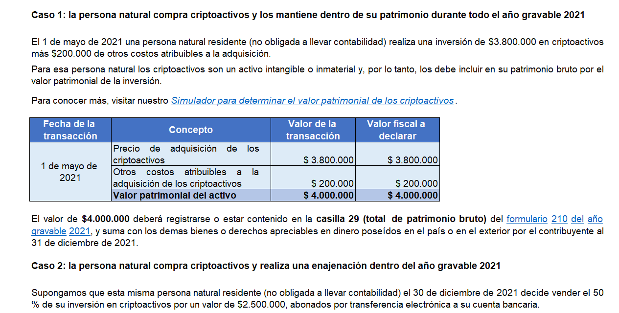 Caso práctico de criptoactivos de una persona natural en la declaración de renta AG 2021