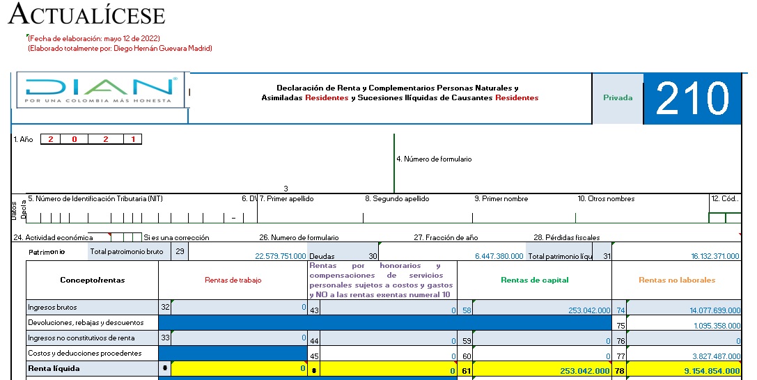 Formulario 210 y formato 2517 para la declaración de renta AG 2021 – residentes que llevan contabilidad