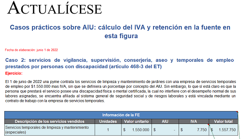 Casos prácticos sobre AIU: cálculo del IVA y retención en la fuente en esta figura