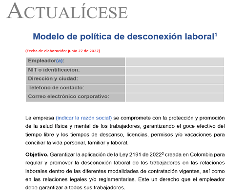 Modelo de política de desconexión laboral