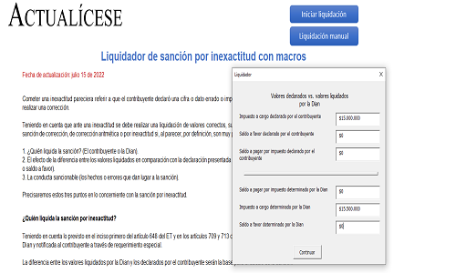 Liquidador de sanción por inexactitud con macros