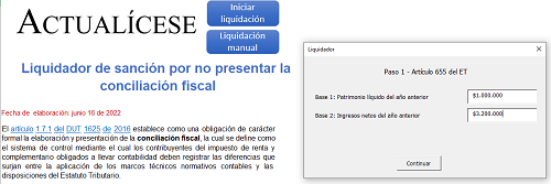 Liquidador de sanción por no presentar la conciliación fiscal