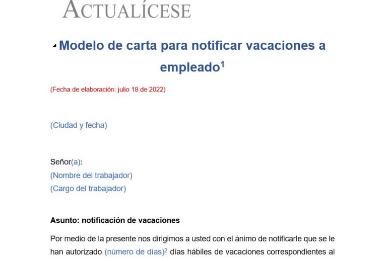 notificar vacaciones a empleado