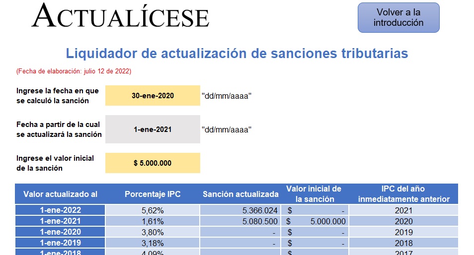 Liquidador de actualización de sanciones tributarias