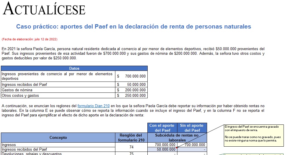 Caso práctico: aportes del Paef en la declaración de renta de personas naturales