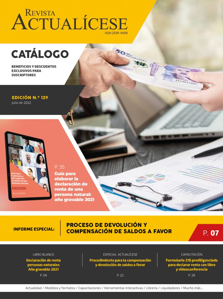 Portada Revista Actualícese edición 129: Proceso de devolución y compensación de saldos a favor.