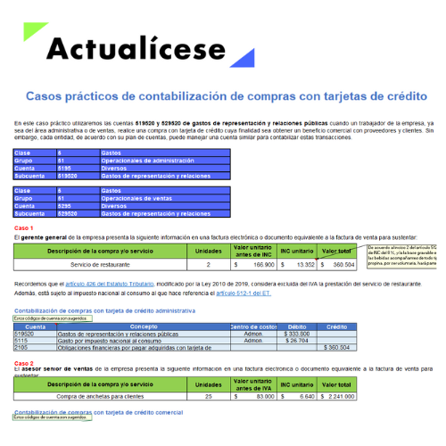 Casos prácticos de contabilización de compras con tarjetas de crédito