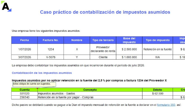 Caso práctico de contabilización de impuestos asumidos