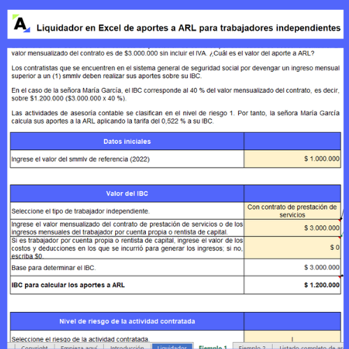 Liquidador en Excel de aportes a ARL para trabajadores independientes
