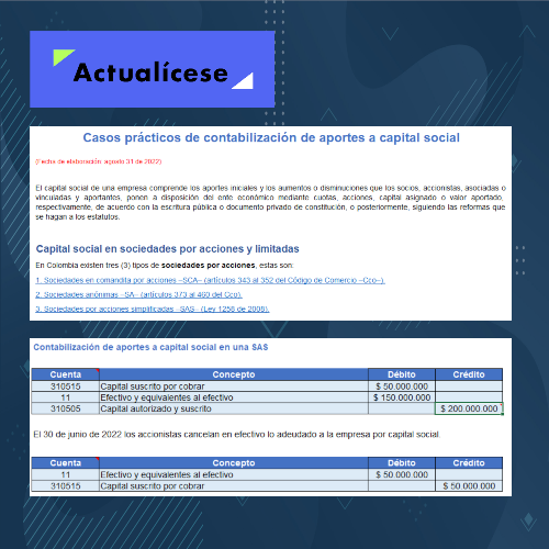 Casos prácticos de contabilización de aportes a capital social