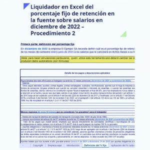 Liquidador en Excel del porcentaje fijo de retención en la fuente sobre salarios en diciembre de 2022 – Procedimiento 2