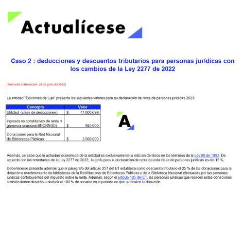 Caso práctico: deducciones y descuentos tributarios con los cambios de la Ley 2277 de 2022