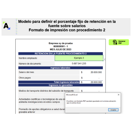 Liquidador con macros del porcentaje fijo de retención en la fuente sobre salarios – procedimiento 2