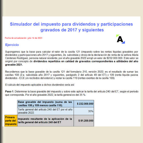 Simulador del impuesto para dividendos y participaciones gravados de 2017 y siguientes