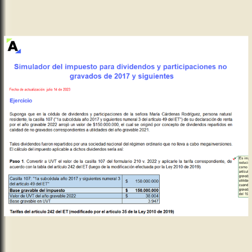 Simulador del impuesto para dividendos y participaciones no gravados de 2017 y siguientes