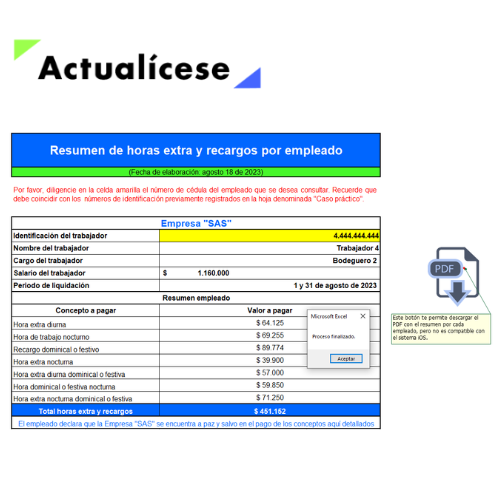 Liquidador y caso práctico para calcular y contabilizar horas extra y recargos según el Concepto 15679 de 2023