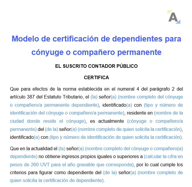 Certificado de dependientes económicos para aplicar la deducción en la declaración de renta