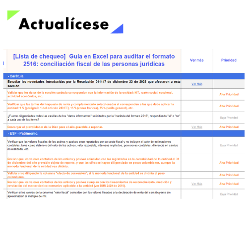 [Lista de chequeo] Guía en Excel para auditar el formato 2516: conciliación fiscal de las personas jurídicas
