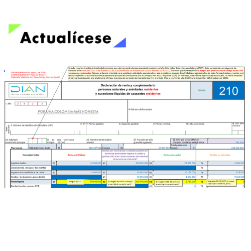 [Liquidador] Excel del formulario 210 para la declaración de renta de personas naturales residentes que no llevan contabilidad AG 2023