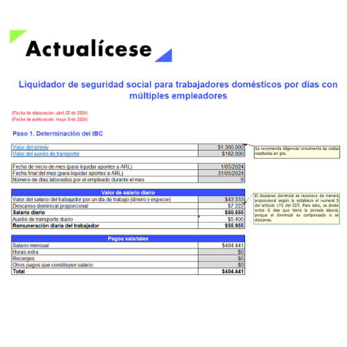 Liquidador de seguridad social para trabajadores domésticos por días con múltiples empleadores