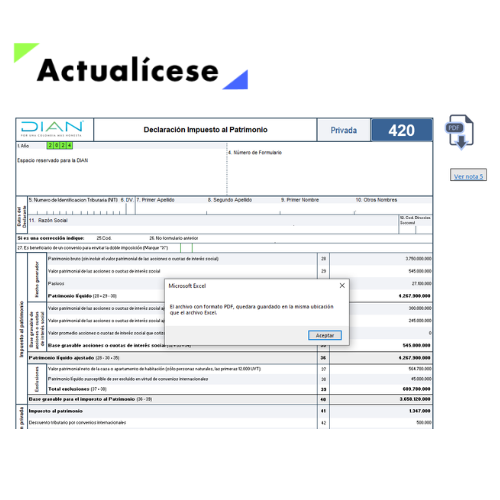 Plantilla en Excel del formulario 420 AG 2024: declaración anual del impuesto al patrimonio