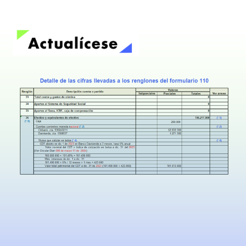 [Liquidador] Excel del formulario 110 para la declaración de renta de personas naturales no residentes que no llevan contabilidad AG 2023