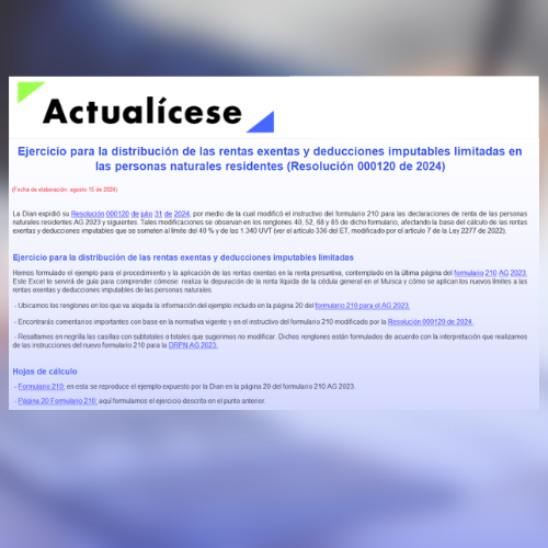 Ejercicio para la distribución de las rentas exentas y deducciones imputables limitadas en las personas naturales residentes (Resolución 000120 de 2024)